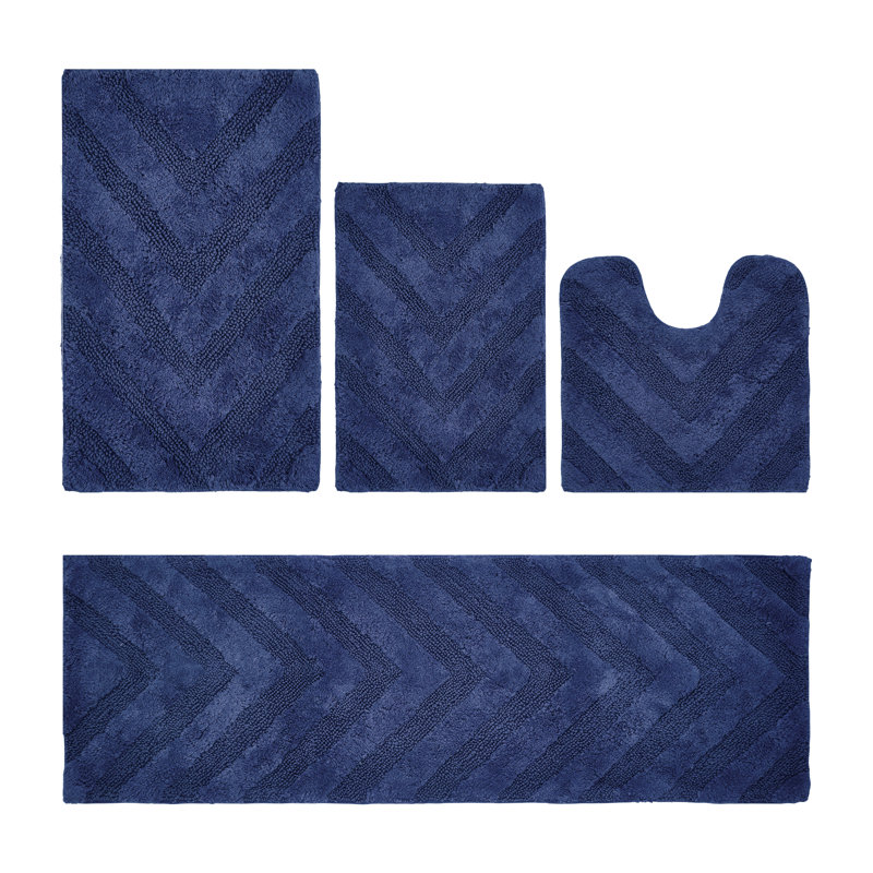 Ensemble de tapis pour salle de bain touffeté à 100% coton 2370 g / m² Hugo avec envers en latex anti-dérapant, certifié OEKO-TEX®, super absorbant et lavable à la machine, bleu marine