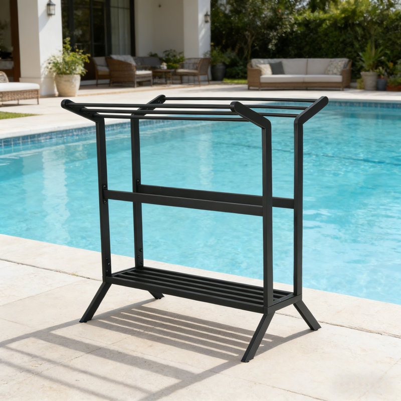 6 Freestanding Towel Rack, Metal Float Holder, Pool Float Storage, Poolside Organizer