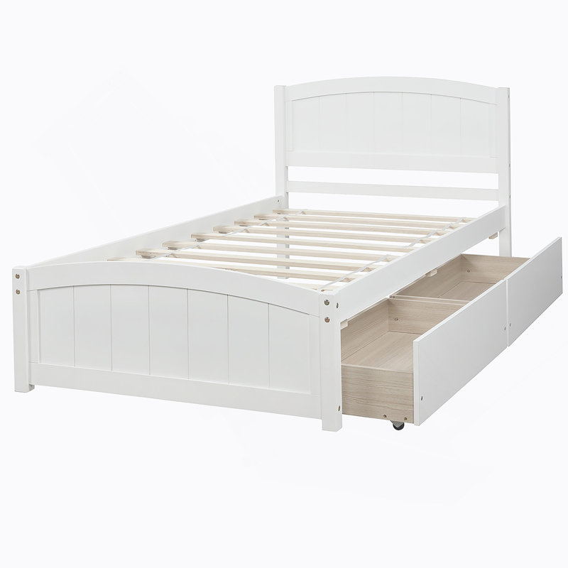 Platform Bed with Two Drawers, White