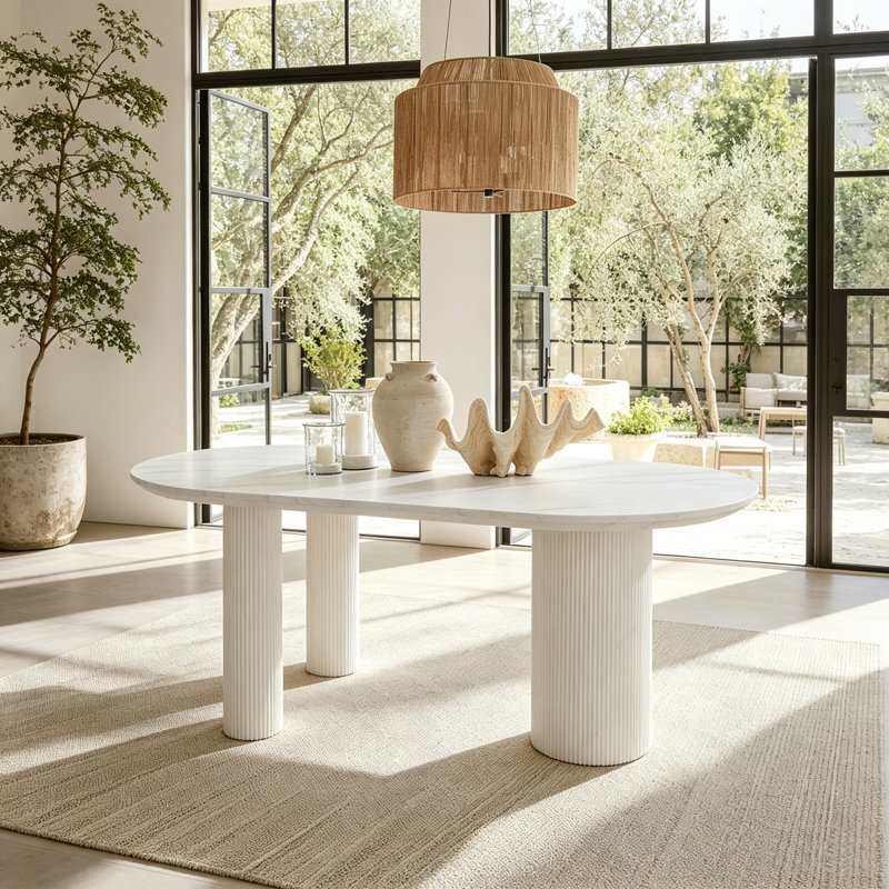 63'' Modern Dining Table for 4-6 People, White Rectangular Kitchen Table with Sintered Stone Tabletop and 3 Wooden Legs, Contemporary Dining Room Table for Home Living Room (Table Only)