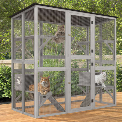 Grande maison de chat en bois avec toit en asphalte résistant aux intempéries H 70,9 po H 70,9 po
