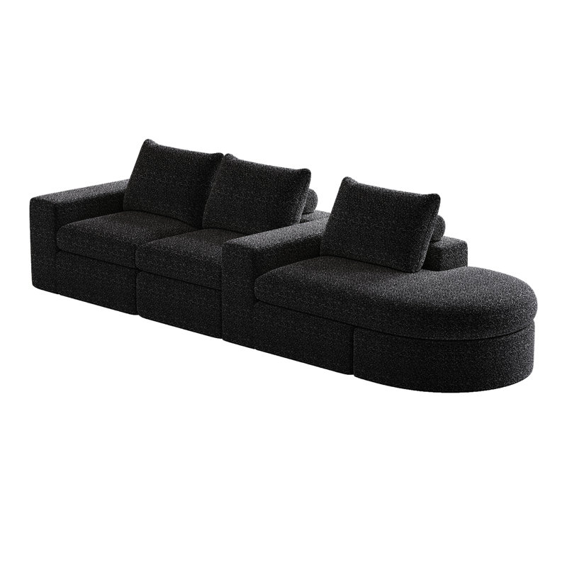Chenille Cloud Curved Sectional Sofa, Black Chenille