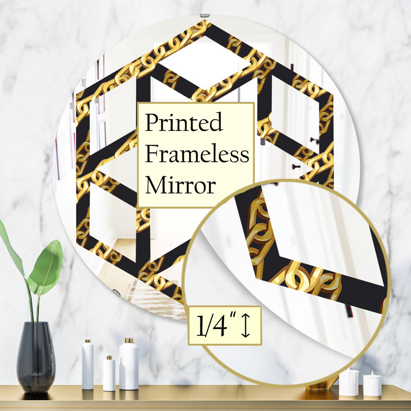 Miroir mural hexagonal étoile en zigzag à chaîne glam, H 31,5 po x l po