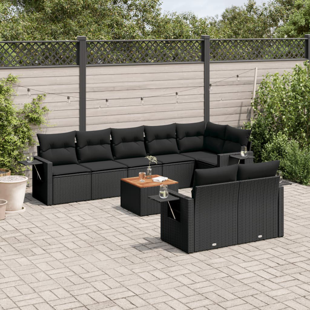 Vidaxl 9-Tlg. Garten-Sofagarnitur Mit Kissen Schwarz Poly Rattan 14.1