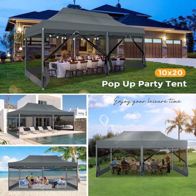 10x20 Canopy Tent, Heavy Duty Pop up Canopy with Sidewalls, Gray