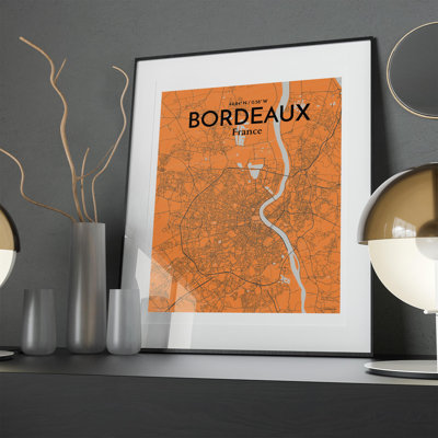 Bordeaux City Map In Orange - No Frame Print