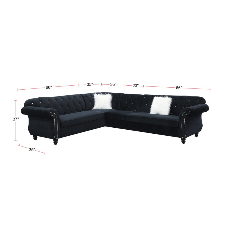 Jacey-Leigh Velvet L-Shaped Sectional Reversible, Black Velvet