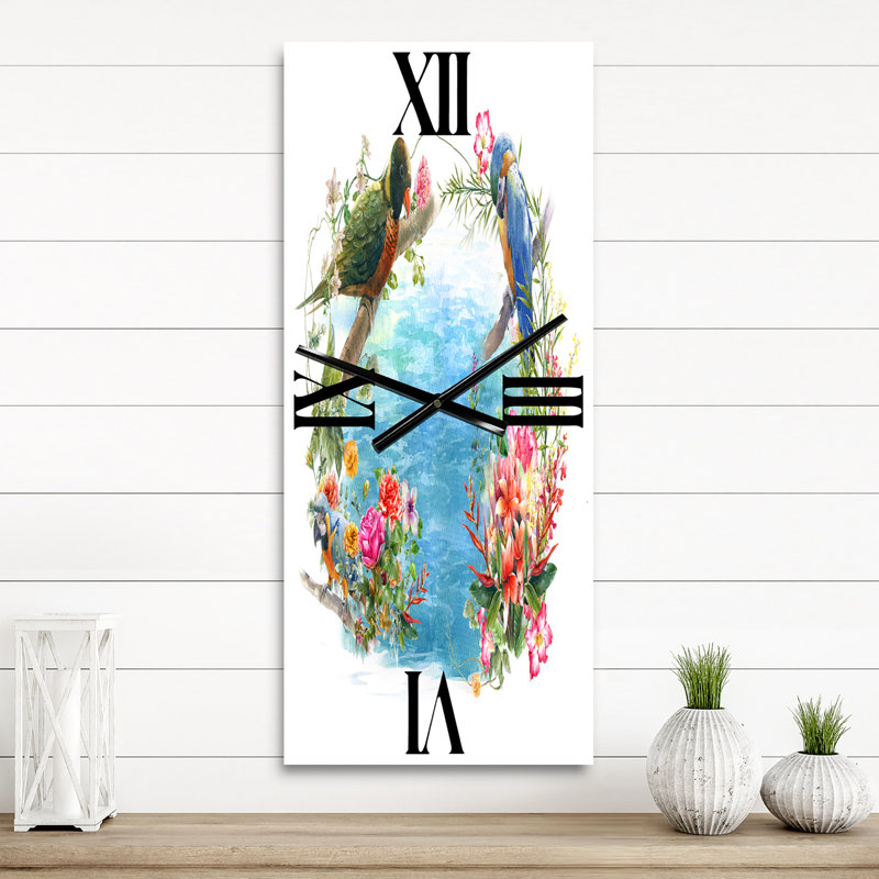 Horloge murale oiseaux et fleurs au bord de l'eau, Grand