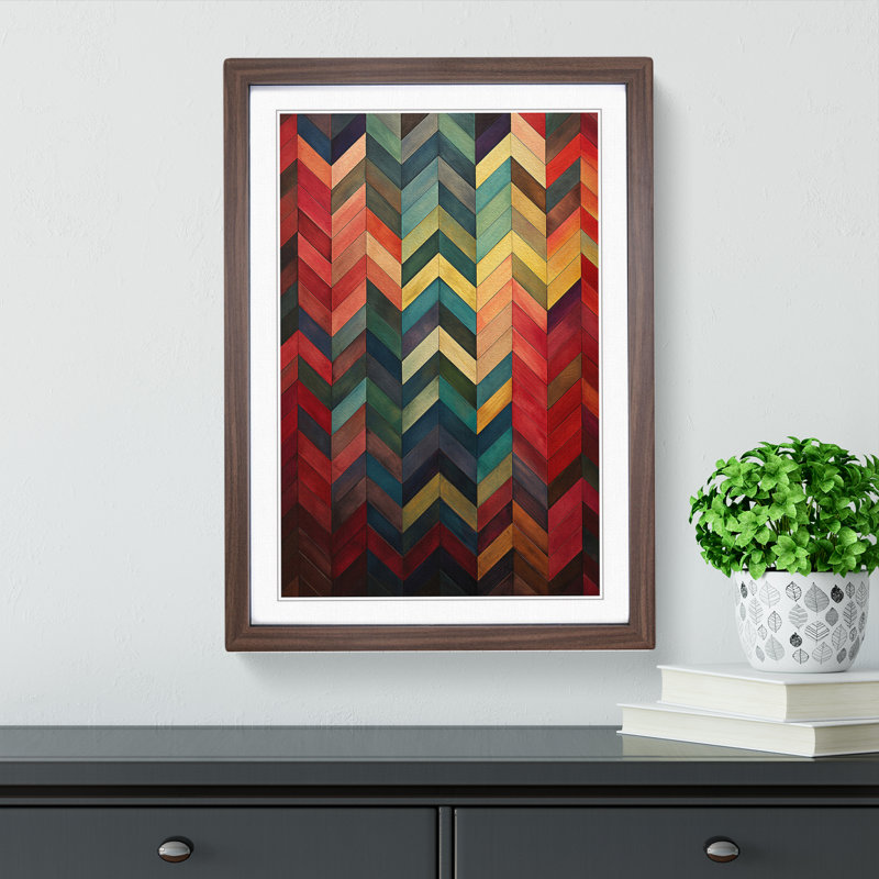 Chevrons Victorian No.2 - Single Picture Frame Print on Wood, 64cm H x 46cm W x 2cm D, Walnut Framed