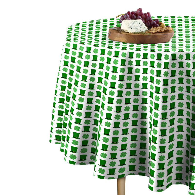 Coreson St. Patrick's Day Top Hats Shamrocks Round Tablecloth, 84" x 84"