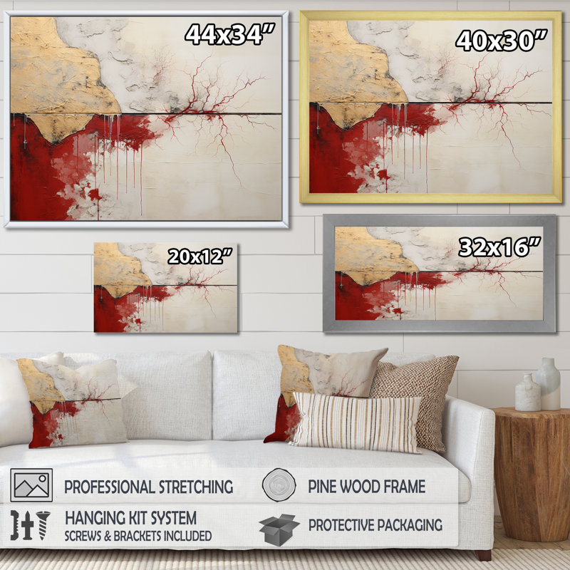 Minimalisme, horizon rouge et or - reproductions d'art murales abstraites, Cadre simple noir, H 12 po x l 20 po x P 1 po