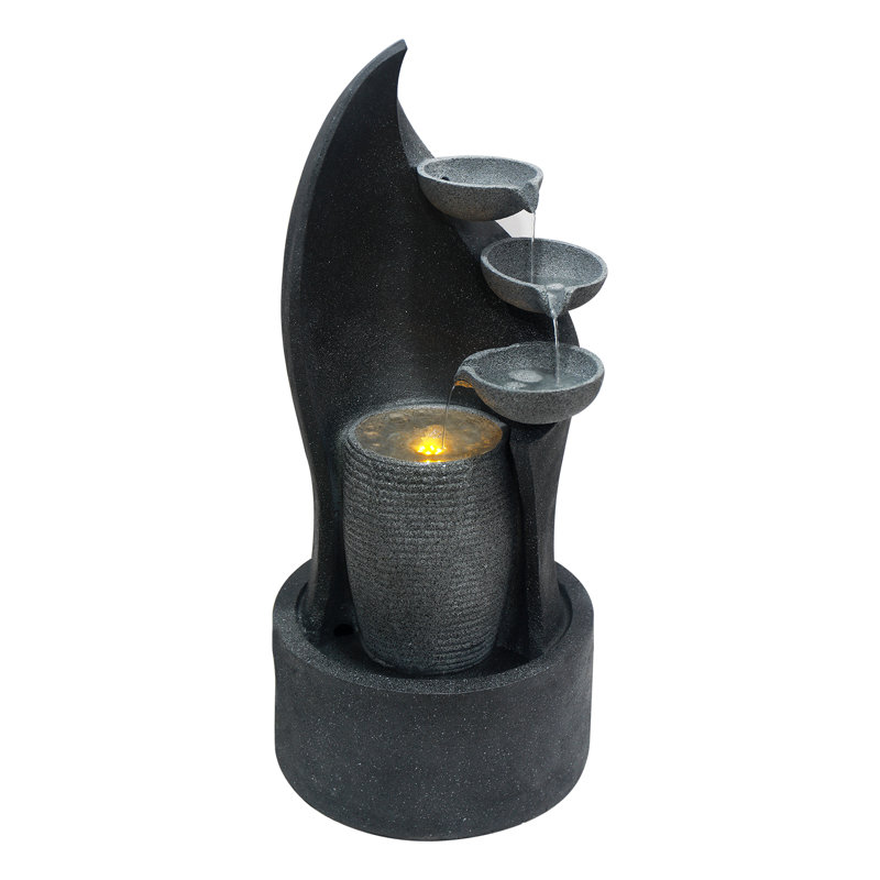 Cascading Bowl Water Fountain with White LED Lights