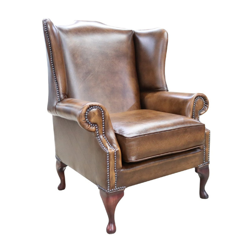 Upholstered Full Grain Leather Wingback Chair