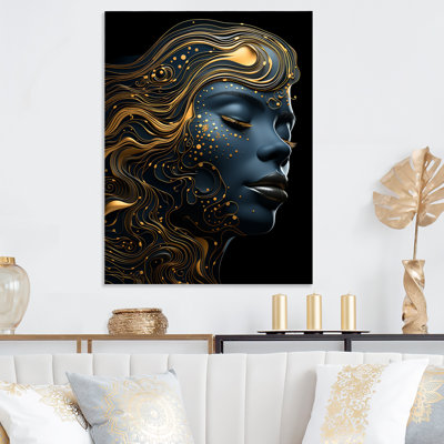 Gold And Black Celestical Woman Portrait II - Fashion Metal Art