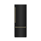 ZLINE Autograph 30 in. Black Steel Built-In Refrigerator w/ Gray Interior and Gold Helix Handles