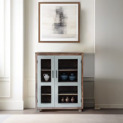 Romeliu 2-Door Accent Glass Cabinet with 6 Adjustable Shelves