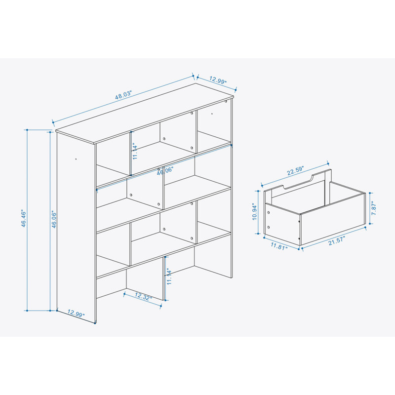 Toy Storage Organizer with 2 Movable Drawers, Multi-Functional 7 Shelf Kids Bookcase with 2 Hooks, Children Book Shelf for Kids Room