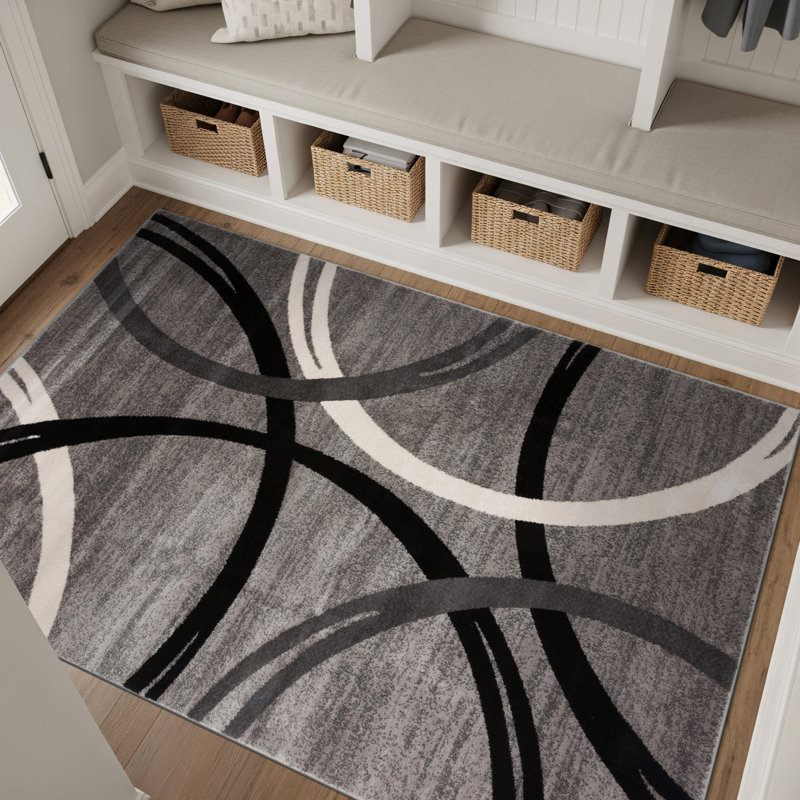 Devonshire Abstract Gray/Black/Ivory Area Rug, Rectangle 4' x 6'