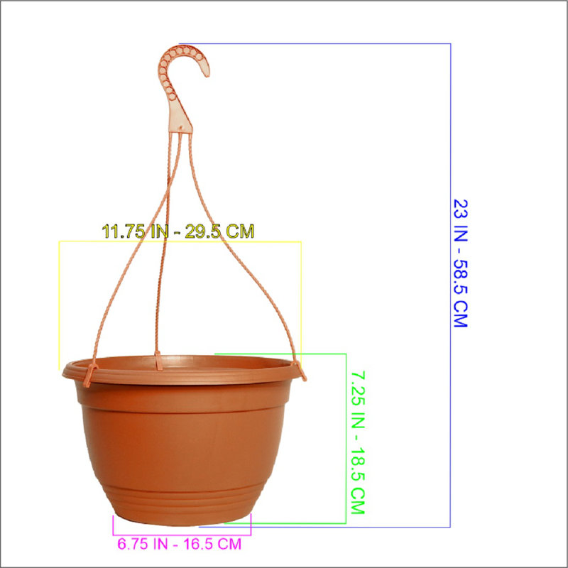 12 Inch Plastic Terracotta Coloured Hanging Basket (3 Pack)