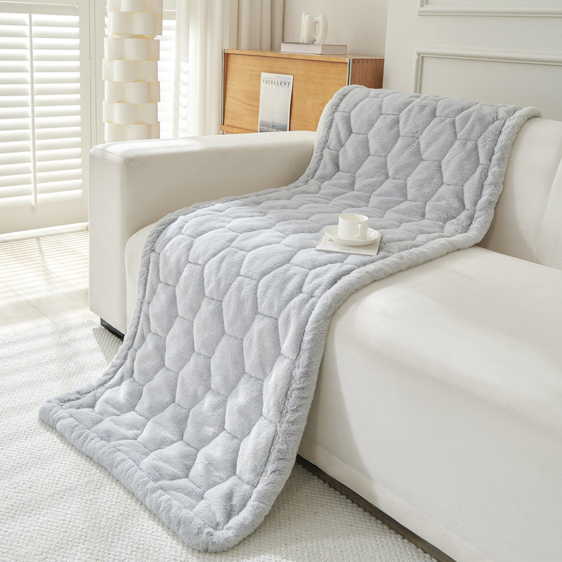 Housse pour canapé en peluche de vison ultra doux, Fausse fourrure grise, L 35,5 po x P 83 po