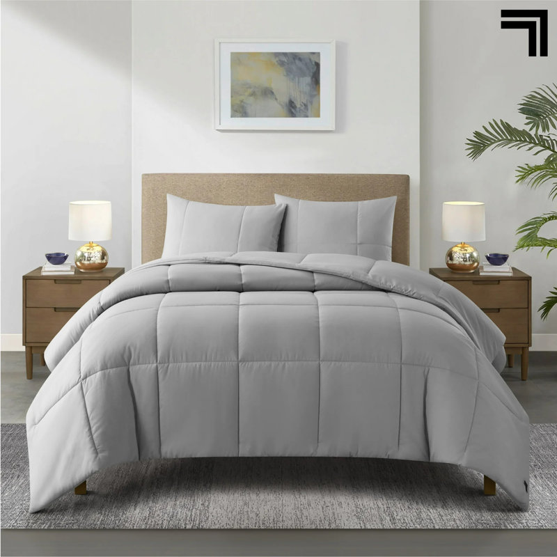 Ensemble d'édredon en duvet synthétique 3 pièces Sharper Image, Gris, Édredon très grand et 2 très grandes taies déc