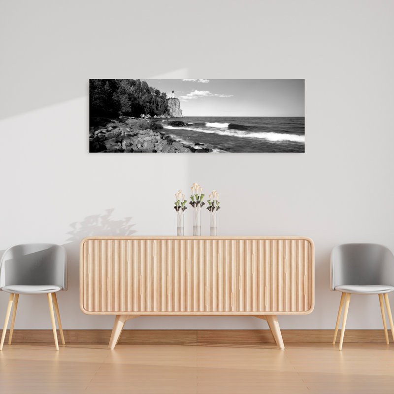 Lighthouse on a cliff Split Rock Lighthouse Lake Superior Minnesota USA 1 Piece Wrapped Canvas Panoramic Wall Art