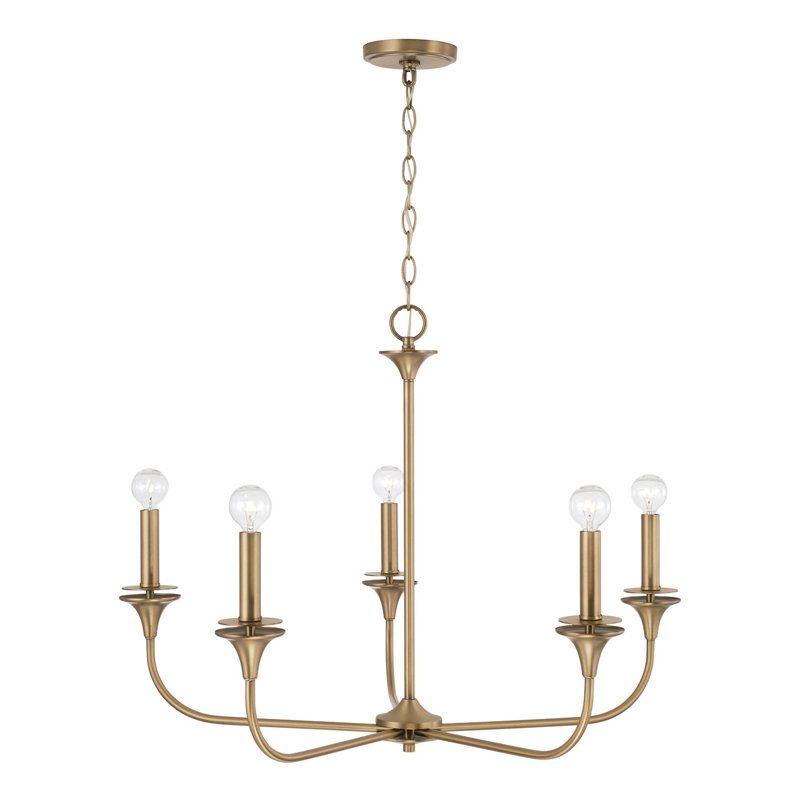 Lustre classique à 5 lumières de style bougie , Laiton vieilli