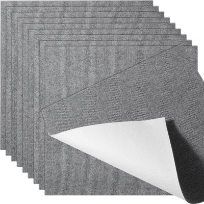 Carreaux de tapis pelez et collez, carreaux de tapis auto-adhésifs carrés 24 po x 24 po, carreaux de tapis rembourrés doux, bricolage facile à installer pour le salon de la chambre à coucher intérieur / extérieur (9 tuiles, gris clair)