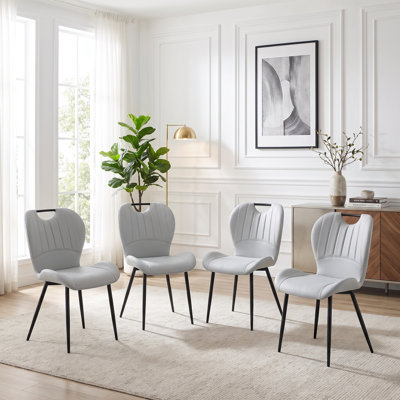 Modern Faux Leather Dining Chairs with Integrated Handle, Set of 4