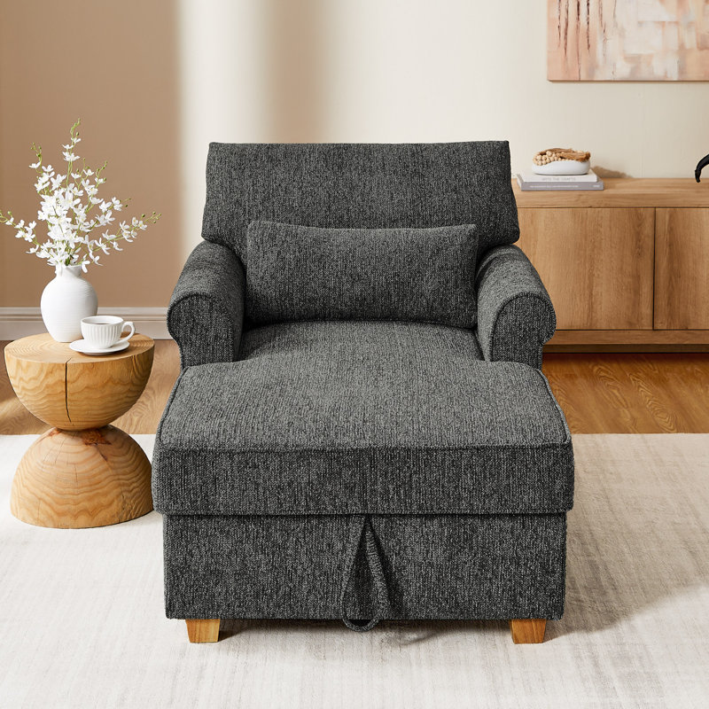 Chaise longue de rangement rembourrée de 37,4 po avec dossier réglable, Gris foncé