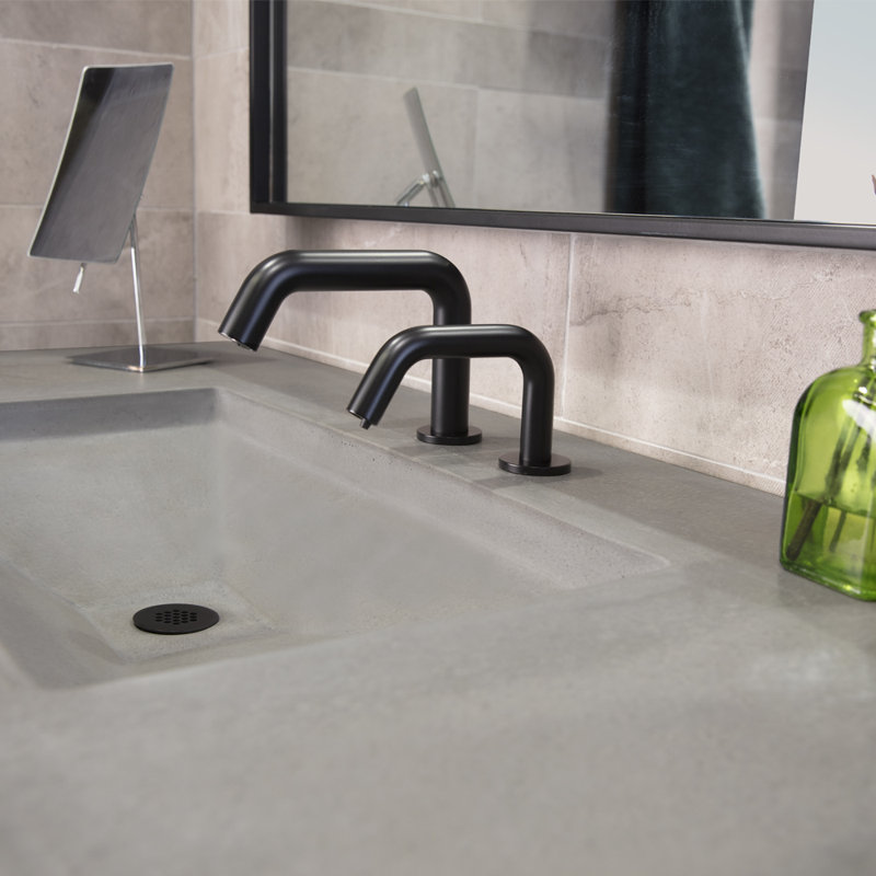 Newterra Concrete Handmade Rectangular Console Bathroom Sink, Slate, Centerset