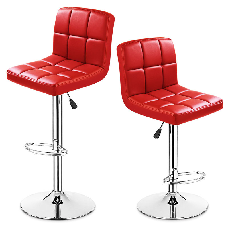 Stuart Swivel Upholstered Adjustable Height Counter Stool with Metal Frame, Red