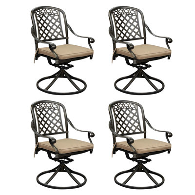 Outdoor Metal Swivel Dining Chairs Set Of 4, Outdoor Dining Rocker Chair With Cushion, Patio Dining Chair Patio Furniture For Garden, Backyard, Bistro