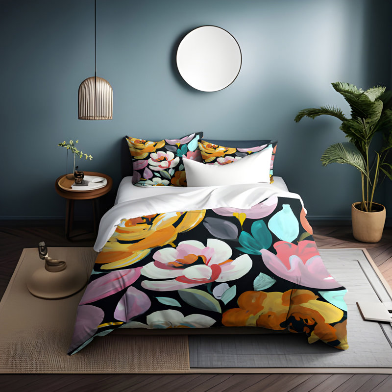 Polyester Floral Duvet Cover, King Duvet Cover + 2 King Shams