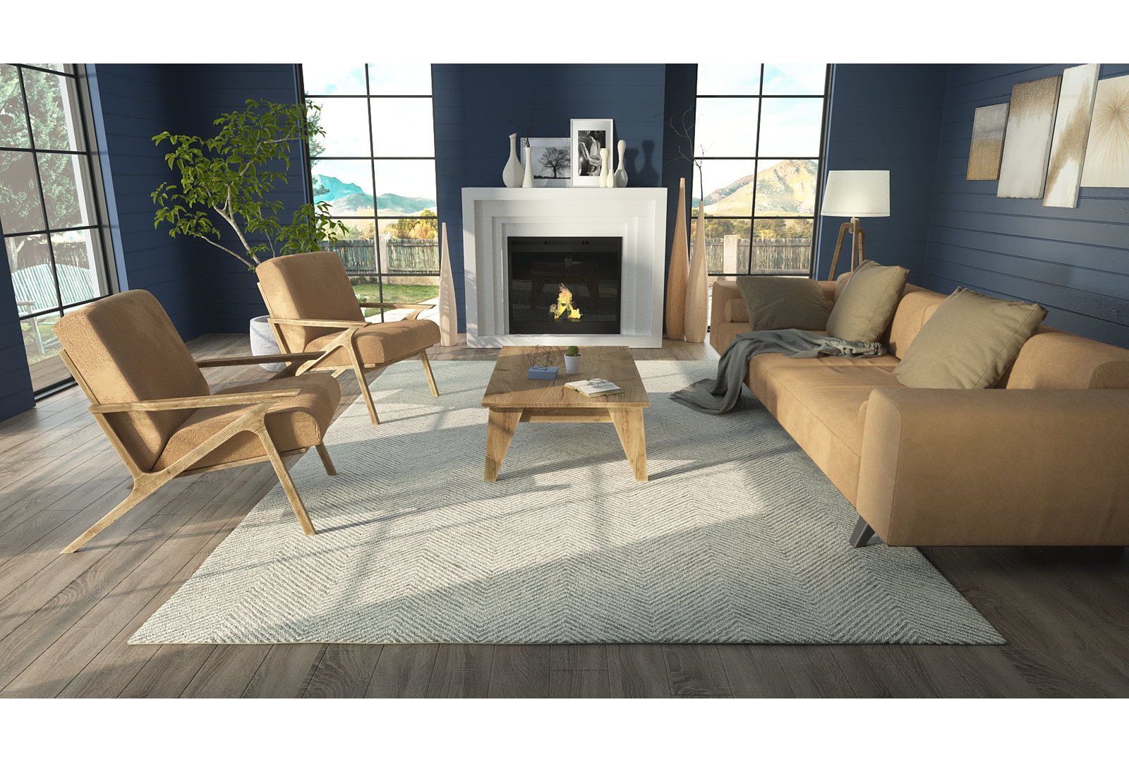 Wheaton Gray Beige Hand-Tufted Wool Chevron Rug, Rectangle 8' x 10'