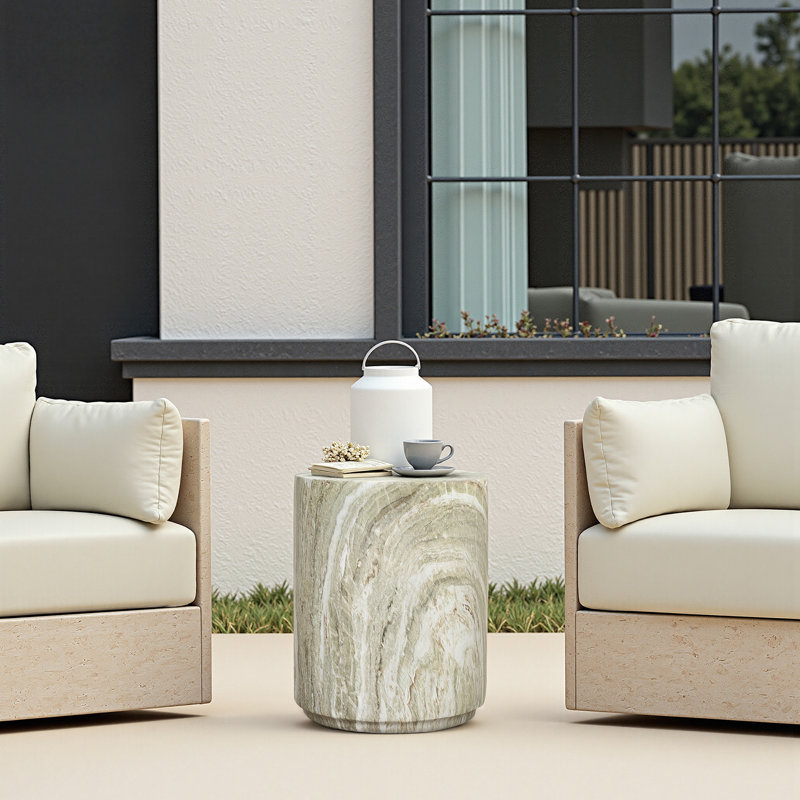 17.9'' H Green Faux Marble Outdoor Side Table for Patio, 17.91" H x 14.25" Diameter