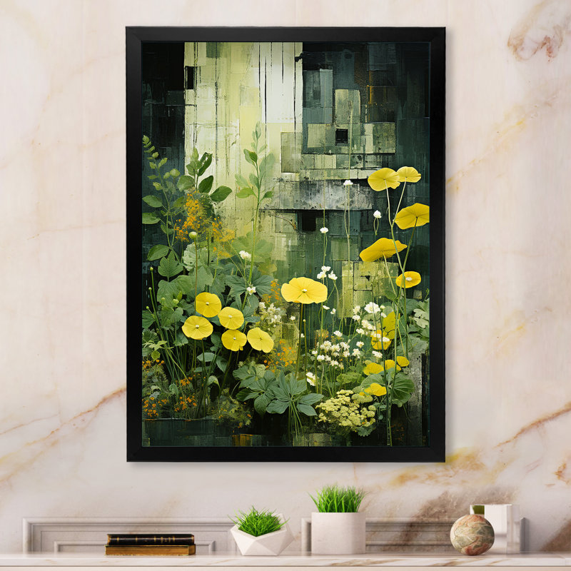 Plants Green Reverie Patchwork II - Floral Canvas Art Print, Cadre photo noir, H 40 po x l 30 po x P 1,5 po