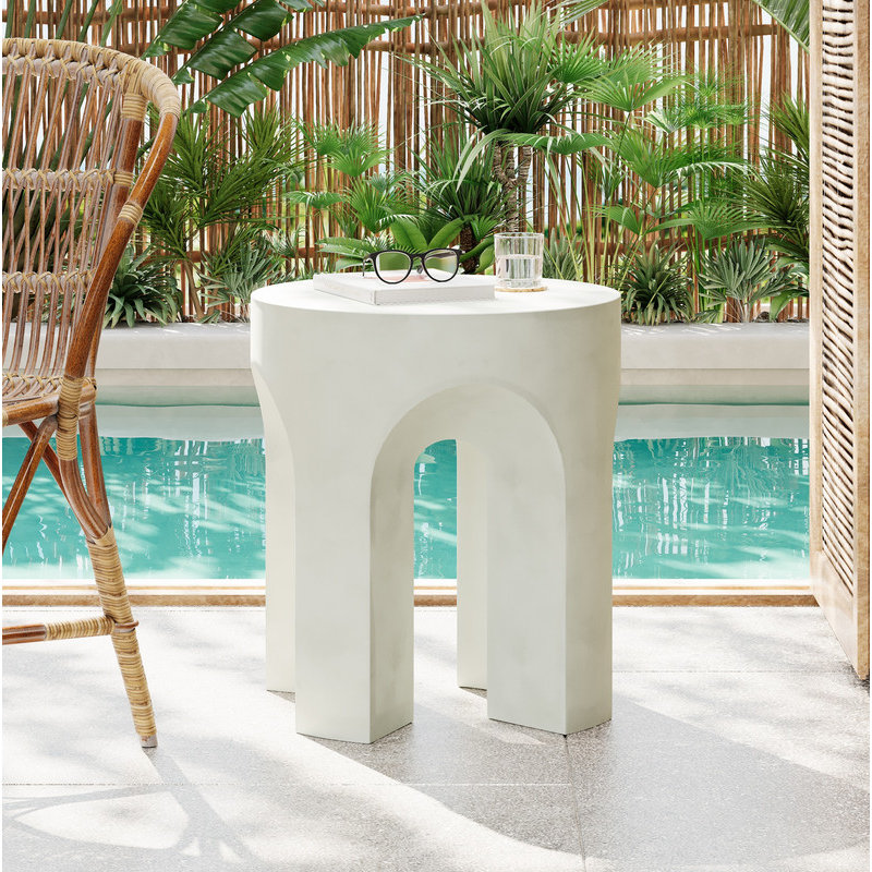 Table d'appoint / table de bout d'extérieur ronde MGO, table d'appoint de salon, blanc antique