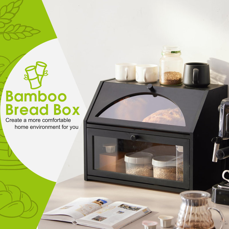 Black Bamboo Double Layer Farmhouse Kitchen Bread Box