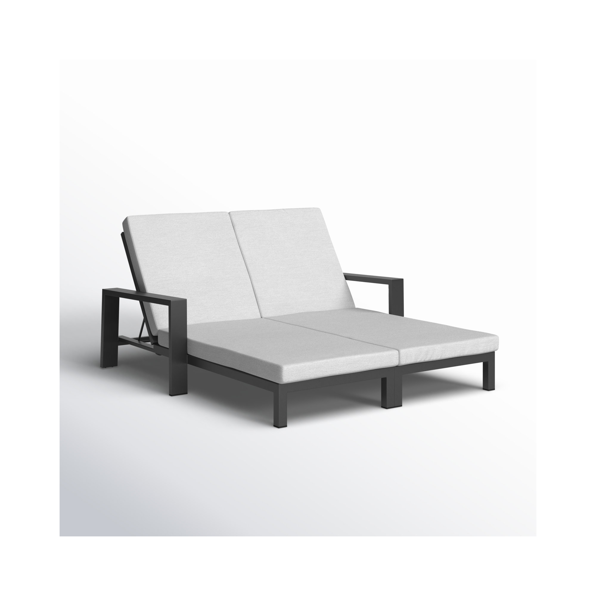 Hoyt Outdoor Metal Double Chaise Lounge, Grayish Cushion/Slate Black Frame