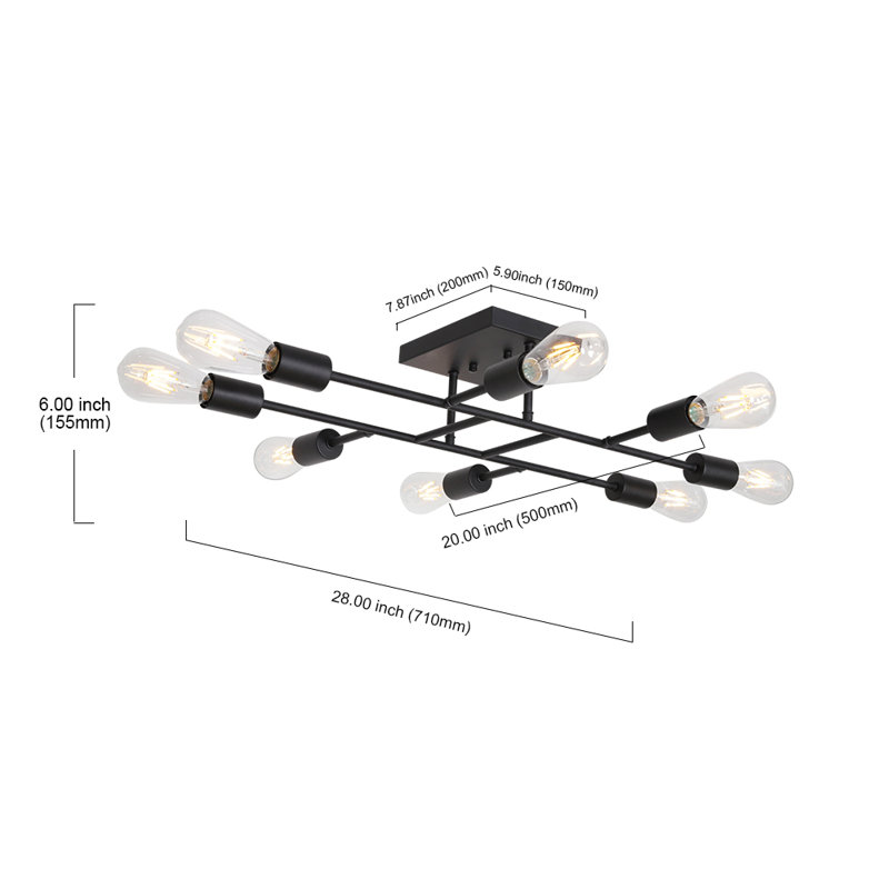 Lustre sphérique spoutnik à 8 lumières Luciann, Noir mat