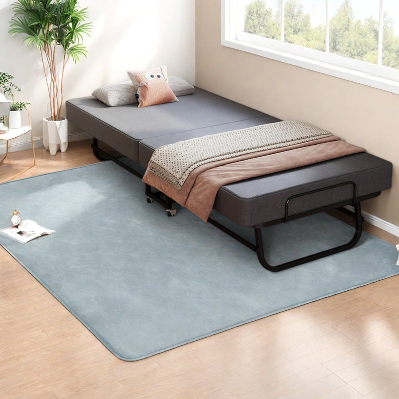 Lit d'appoint portatif avec rangement, cadre en acier de 190 cm, lit d'appoint compact et moderne pour la maison.