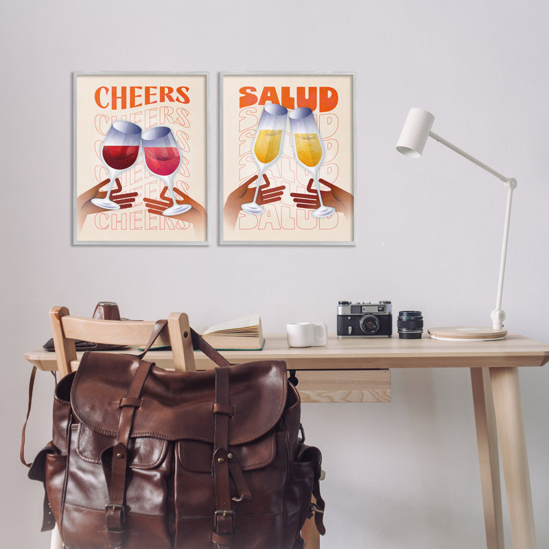  Midcentury Modern Cheers 2 PC Giclee Art Set by Victoria Barnes, H 20 po x l 16 po, Estampe numérique Farmhouse