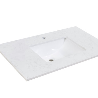 Salerno 37" Single Bathroom Vanity Top in High Gloss White Stone Finish with Sink
