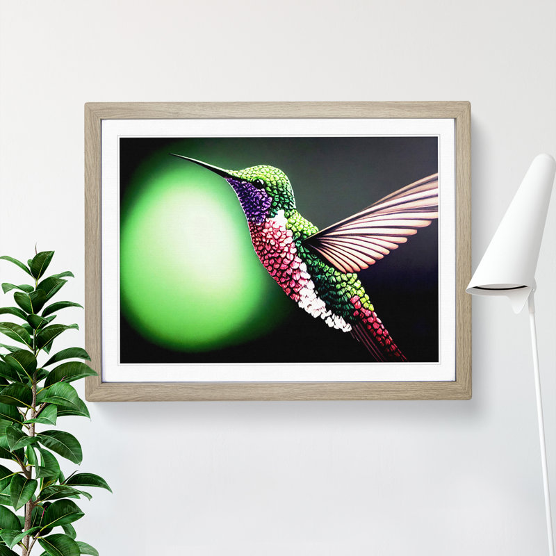 Bold Hummingbird - Single Picture Frame Print, 25cm H x 34cm W x 2cm D, Oak Framed