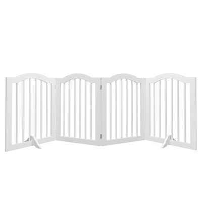 4 Solid Wood Pet Gate, 27.6" Height, Foldable And Portable, For Various Spaces. Scratch- Surface Tall Wooden 4 Panels Folding Fence, Doorways, Halls, Kitchens. Finish