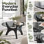 Table basse ronde en verre de 80 cm (31,5 po) avec plateau en verre noir fumé et piètement sculptural aspect bois.