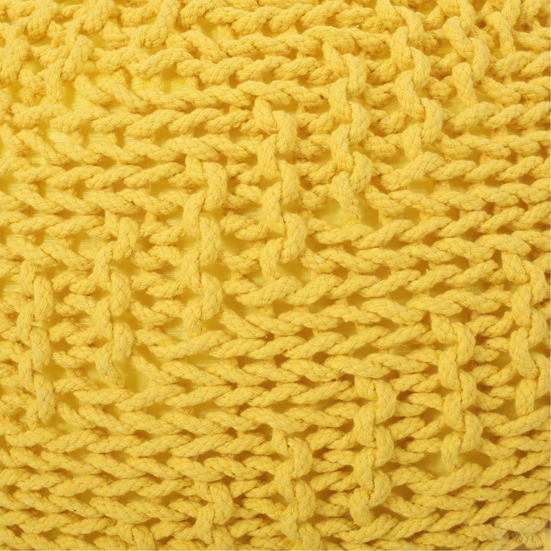 Bordeaux  Knitted Cotton Round Pouf, Yellow, Yellow