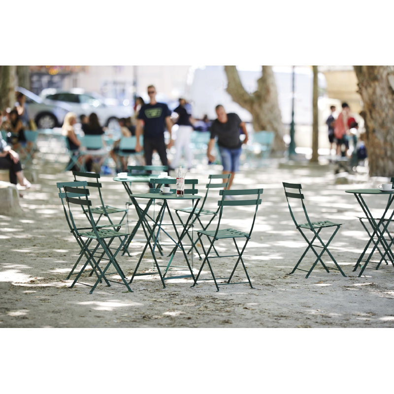 Bistro Round Metal Folding Outdoor Bistro Table With Umbrella Hole , in. W in. D, Cedar Green, 29" H x 24" W x 24" L