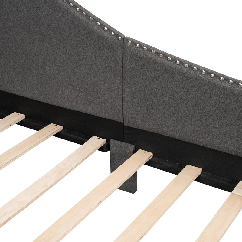 Lit de jour rembourré avec accoudoirs et tête de lit - Fabrication robuste, espace de vie confortable et structure en bois de pin, expérience confortable